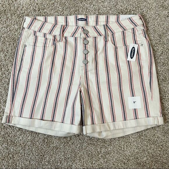 Old Navy Mid Rise Button-Fly Multi-Stripe Jean Shorts Size 14 - Picture 6 of 8